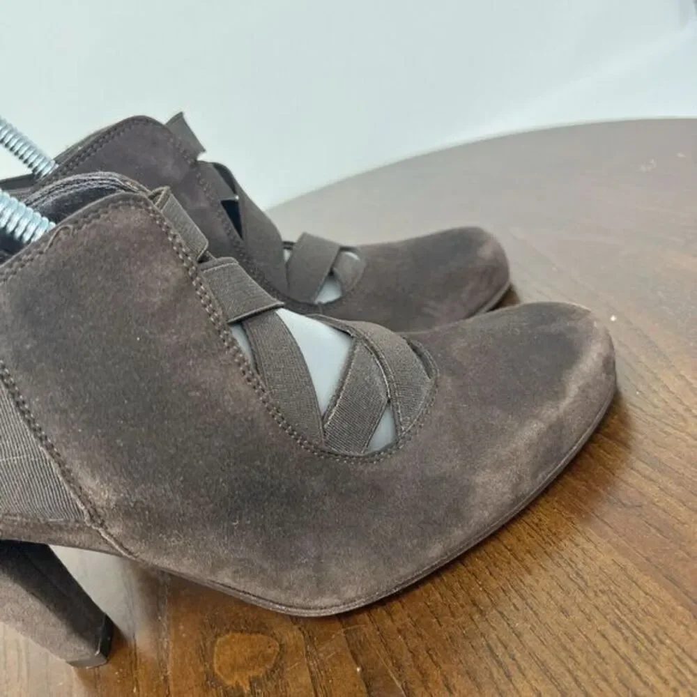 Donald J Pliner Shoes‎ Women's 7.5M Brown Suede Strappy Ankle Boot Bootie Heel